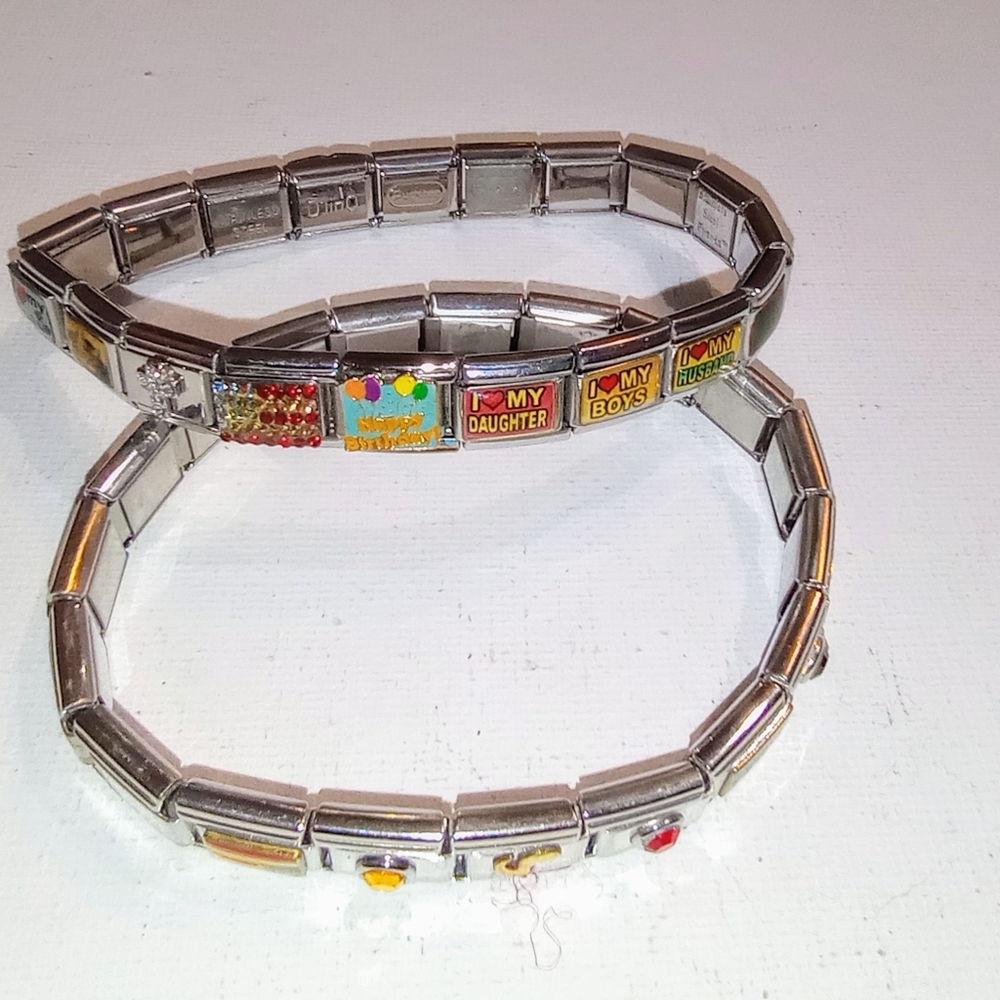 Silver Italian Charm Bracelets with Colorful Charms
